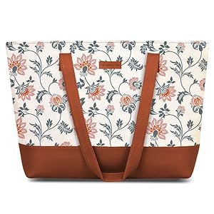 The Purple Tree Handcrafted Women’s Tote Bag with Vegan Leather Handles & Indian Prints, Shoulder Tote Bag and Handbag for Office and College (Pack of 1)