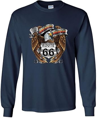 Route 66 Americas Highway Long Sleeve T-Shirt Bald Eagle Motorcycle Club Tee