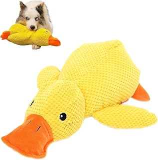 Pato Amarillo Juguetes para Perros Peluche Pato para Perros con Chirriador Bonito 25x22cm Perro Calmante Patos Perro Juguete Masticable de Peluche Duradero Ideal para Juego y Entretenimiento Canino