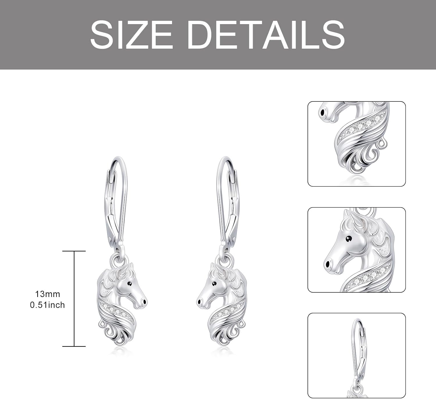 Horse Drop Earrings for Women, 5A Zircon Dangle Earrings, 925 Sterling Silver Hypoallergenic Horse Earrings, Gift for Her, Valentine’s Day, Birthday, Anniversary