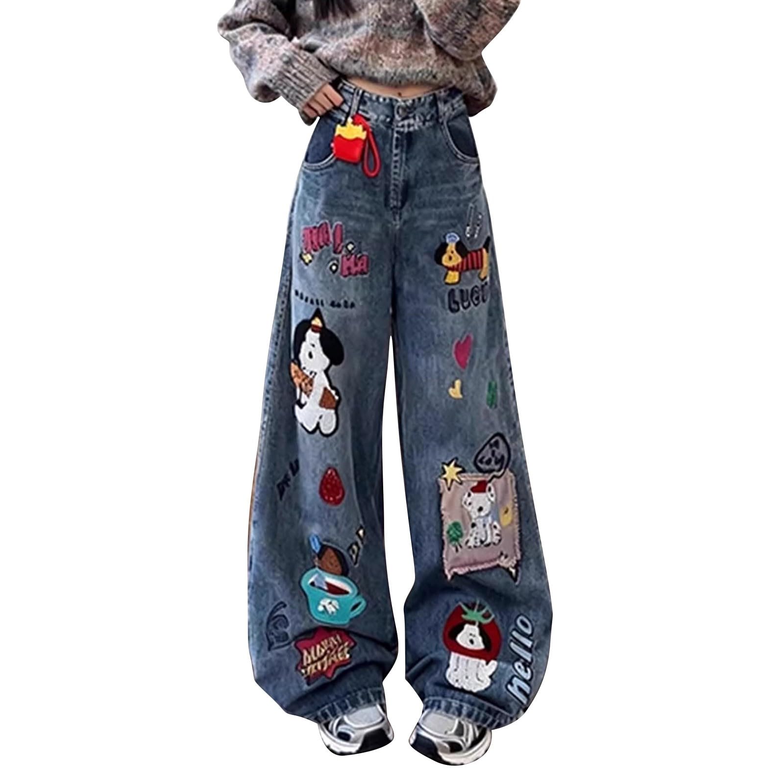 Jeans Donna Curvy Jeans Vita Alta Casual Gamba Larga Pantaloni Baggy Curvy Leggeri Comodi Pantaloni Denim Elasticizzati Larghi Eleganti Palazzo Pantalone Wide Leg Taglie Forti Vintage