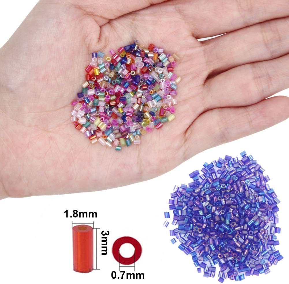 EuTengHao 14400pcs Tube Beads Bugle Glass Seed Beads, Small Craft Spacer Beads for DIY Bracelet Necklaces Crafting Jewelry Making Supplies with Two Crystal String (3mm, 600 Per Color, 24 Colors) - Image 3