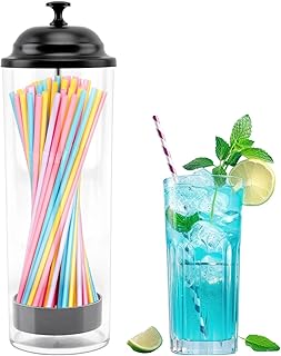 Black Straw Dispenser with Stainless Steel Lid (Up to 8.5 Inches)