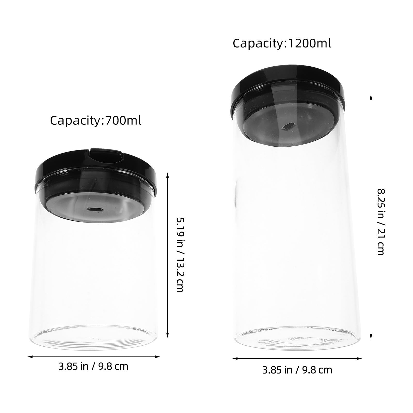Tarros de Almacenamiento de Cocina de Vidrio y Plástico con Sello Hermético, Capacidad de 700ml y 1200ml, Diseño Transparente y Fácil Limpieza para Despensa y Café