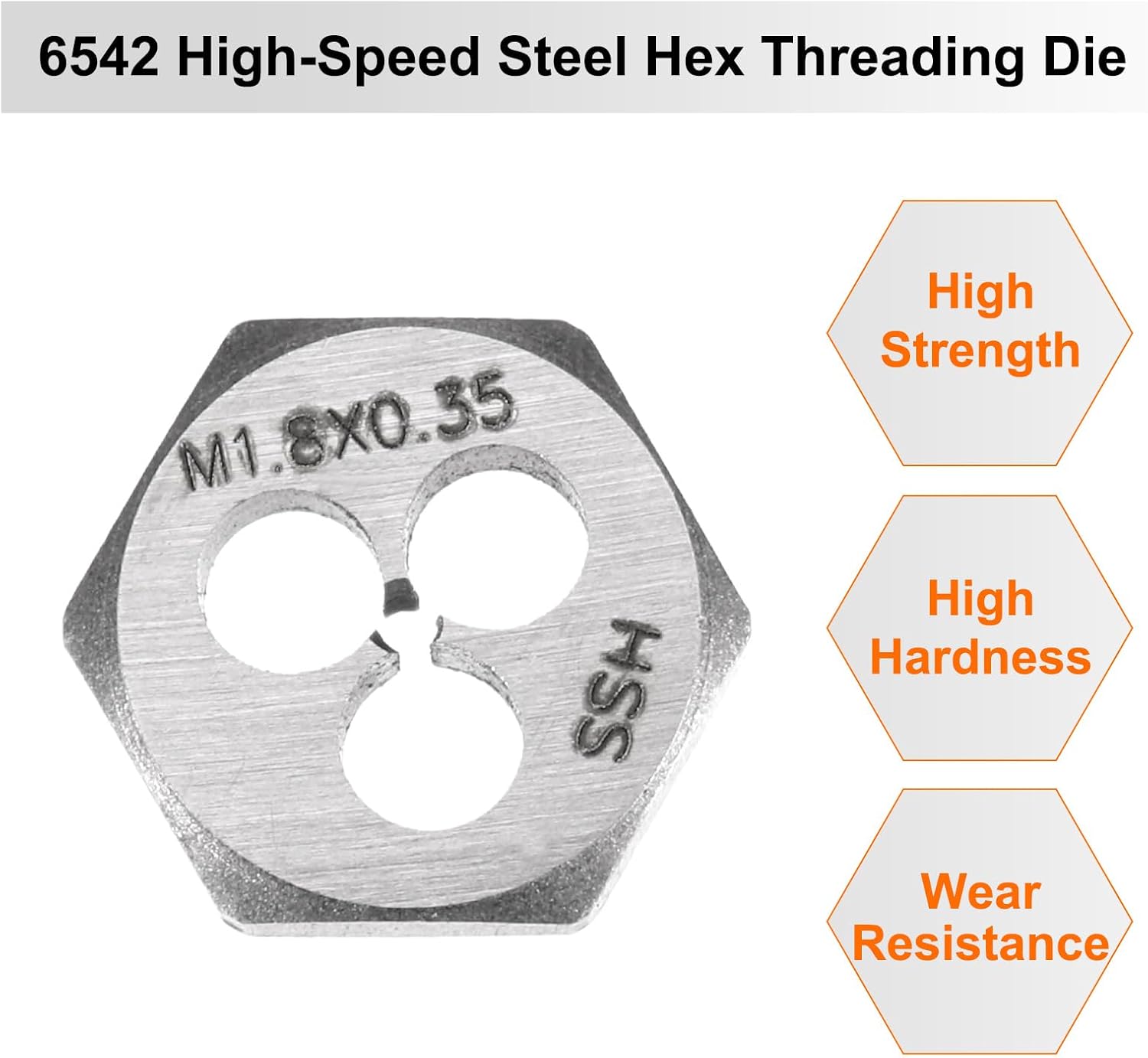 HARFINGTON Hex Threading Die M1.8 x 0.35 Metric Thread Right Hand High Speed Steel Rethreading Fixed Die Screw Cutting Tapping Repair Tool
