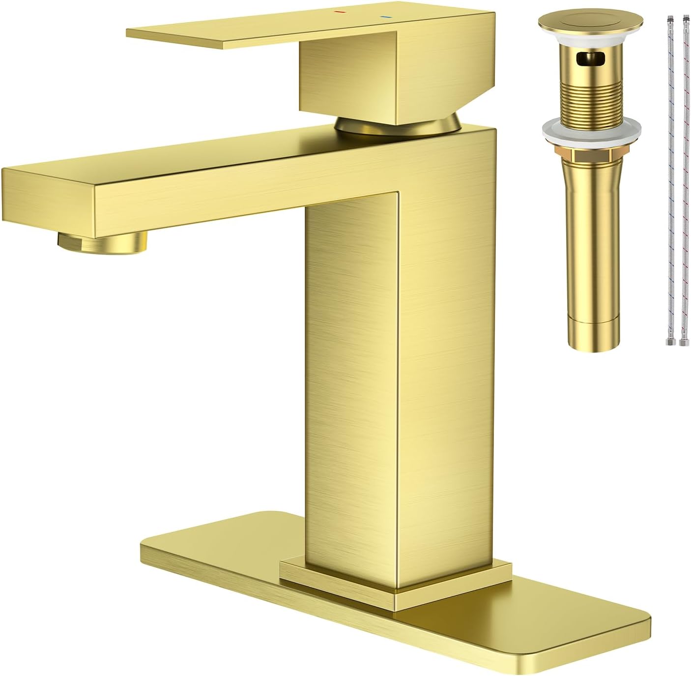 Faustina Light Gold Bathroom Faucet, Single Handle Stainless Steel Bathroom Vanity Faucet with Metal Pop-Up Drain & Deck Plate for 1 or 3 Hole