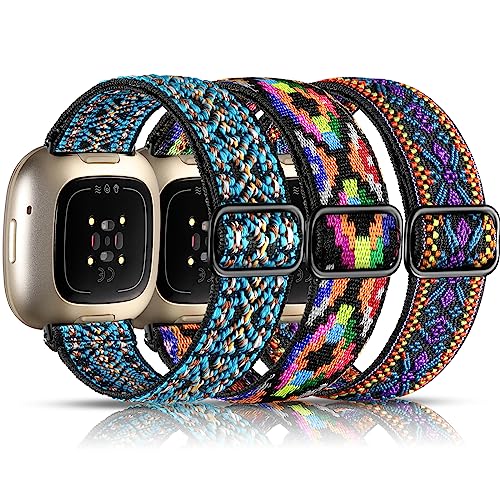 Maledan Bands: Compatible with Fitbit Versa 3/4 & Sense/Sense 2, Adjustable Elastic Sport Strap Replacement Wrist Bands for Women & Men