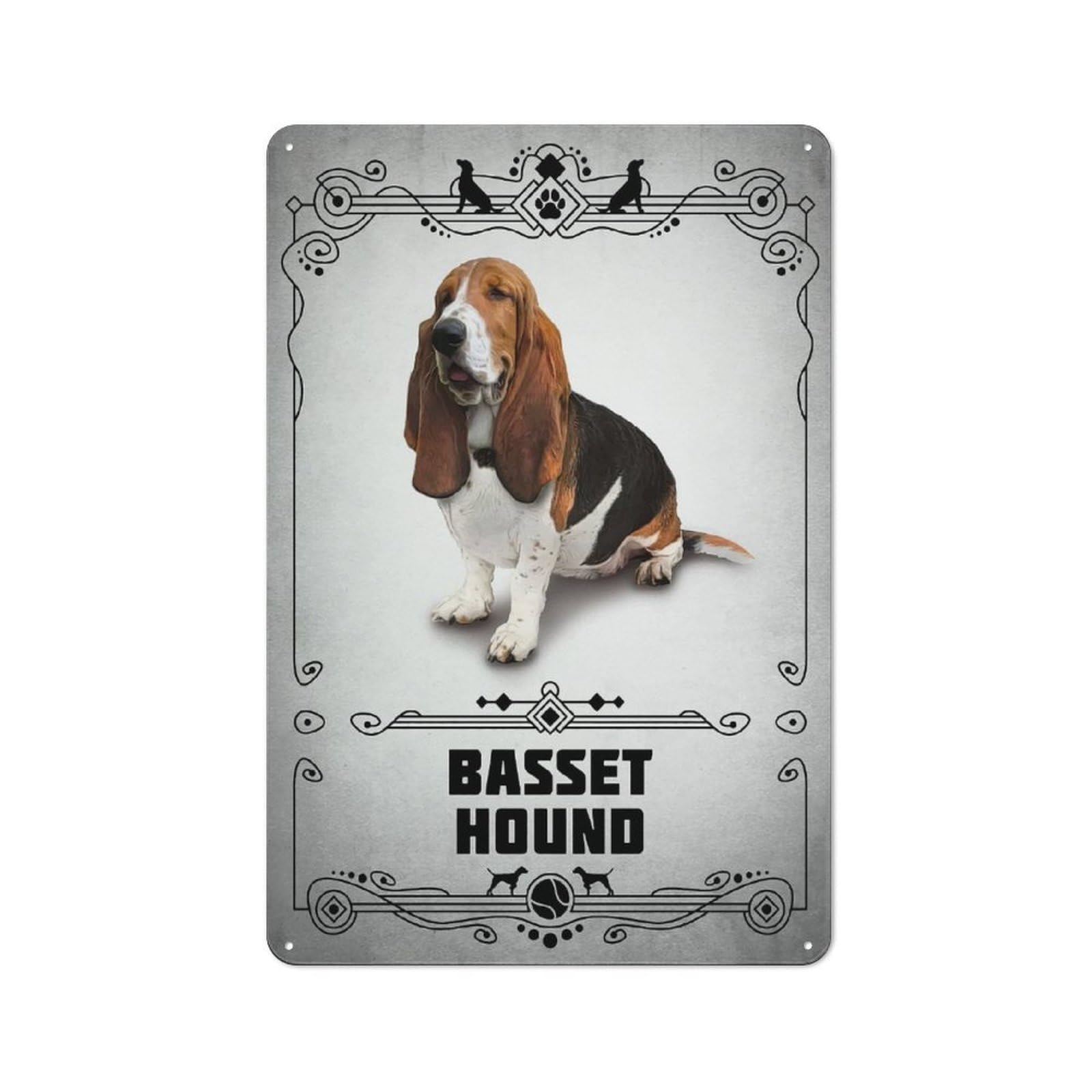Junmoney Style-19 Loft Style Basset Hound Decorative Metal Plaque 30X20cm, Studio Wall Art For Workspace, Cafe, Hallway Or Garage
