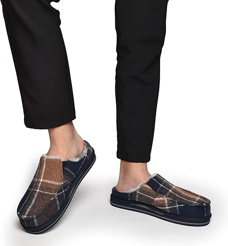 Miniatura 2 de ONCAI Pantuflas para hombre tipo mocasín de mezcla de algodón con talón cerrado, de pana con fieltro de alta densidad y con suela de goma, mullidas,