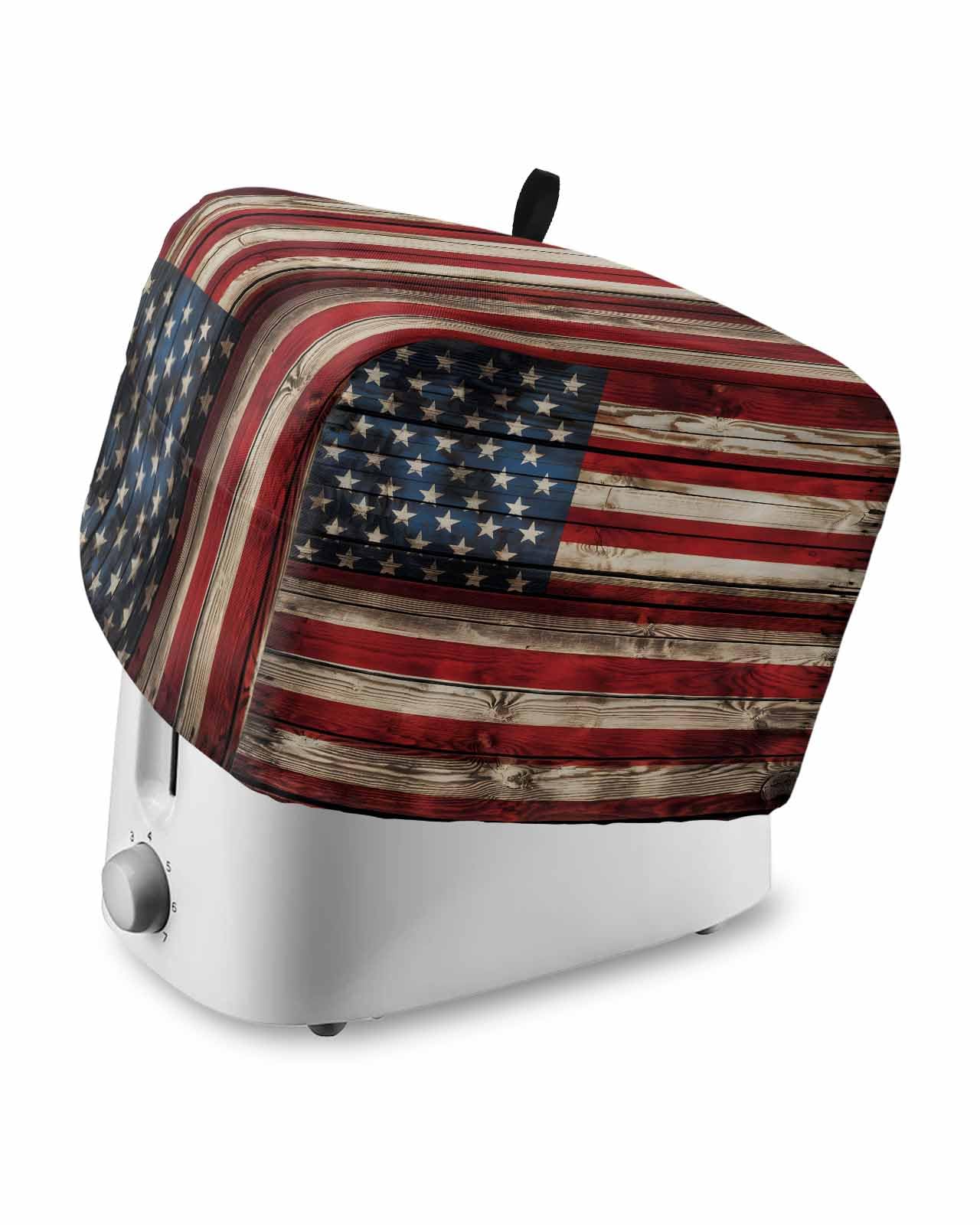 American Flag Toaster Cover 2 Slice, Stars And Stripes Vintage Wooden US Flag Dustproof Bread Machine Oven Cover with Storage Pockets, Fits Most Kitchen Toasters Protector