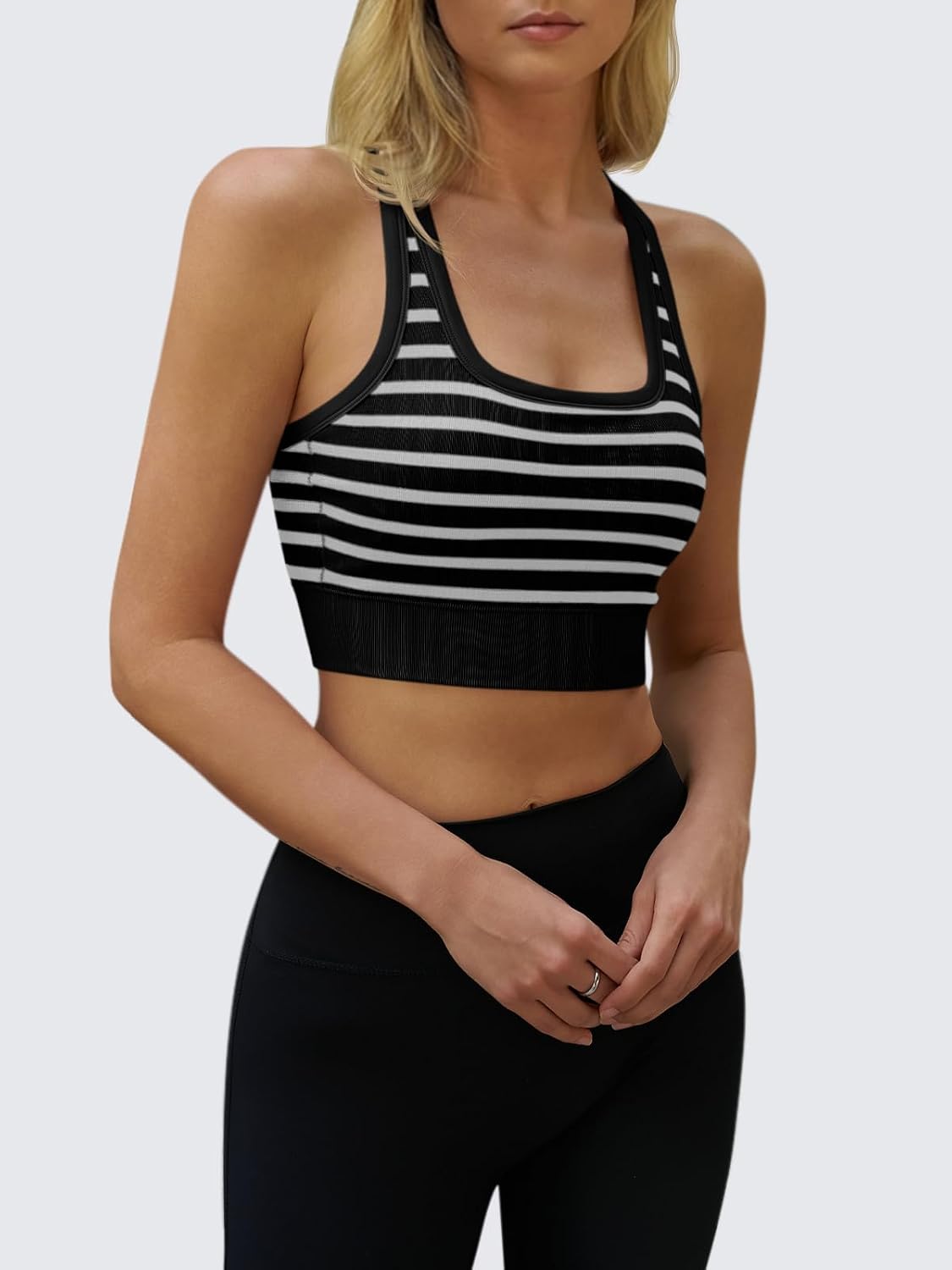 Aoysky Womens Striped Racerback Sports Bras Padded Scoop Neck Yoga Crop Top