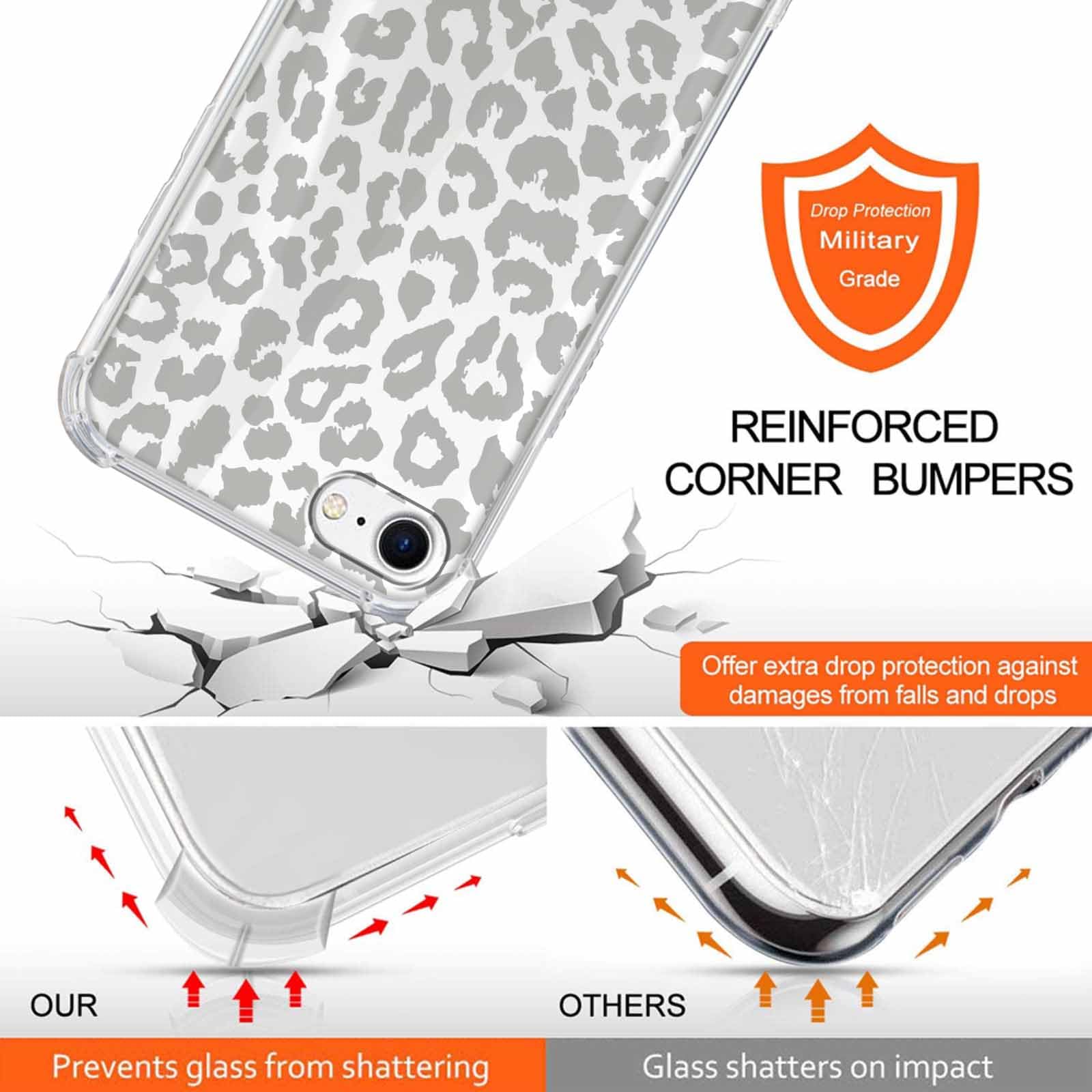 Coalbooliy Custodia Per iPhone 12 6,1'', Cellulare Bianco Silicone Morbido Cover per telefono Aesthetic Modello Leopardato Disegni Protezione Fotocamera Antiurto Protettiva Case, 05