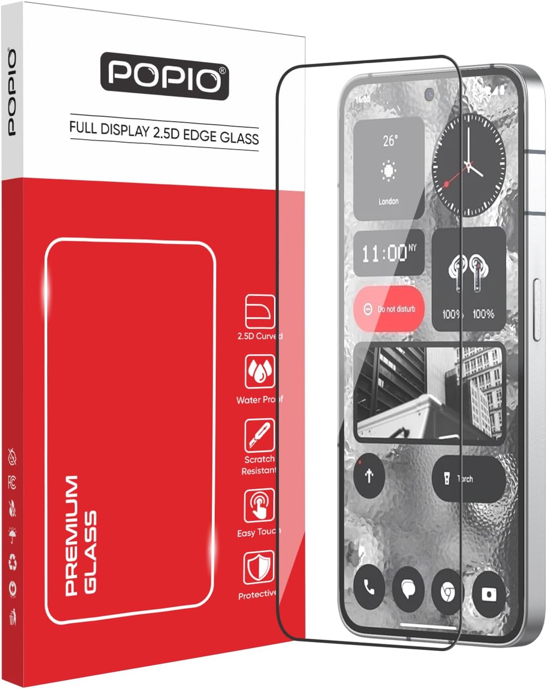 POPIO Military-Grade Gorilla Tempered Glass for Nothing Phone 2 (Black) 9H Hardness, Edge-to-Edge Full Coverage, Anti-Scratch, Bubble-Free, Ultra Clear HD Glass, Oleophobic Coating, Face ID Compatible
