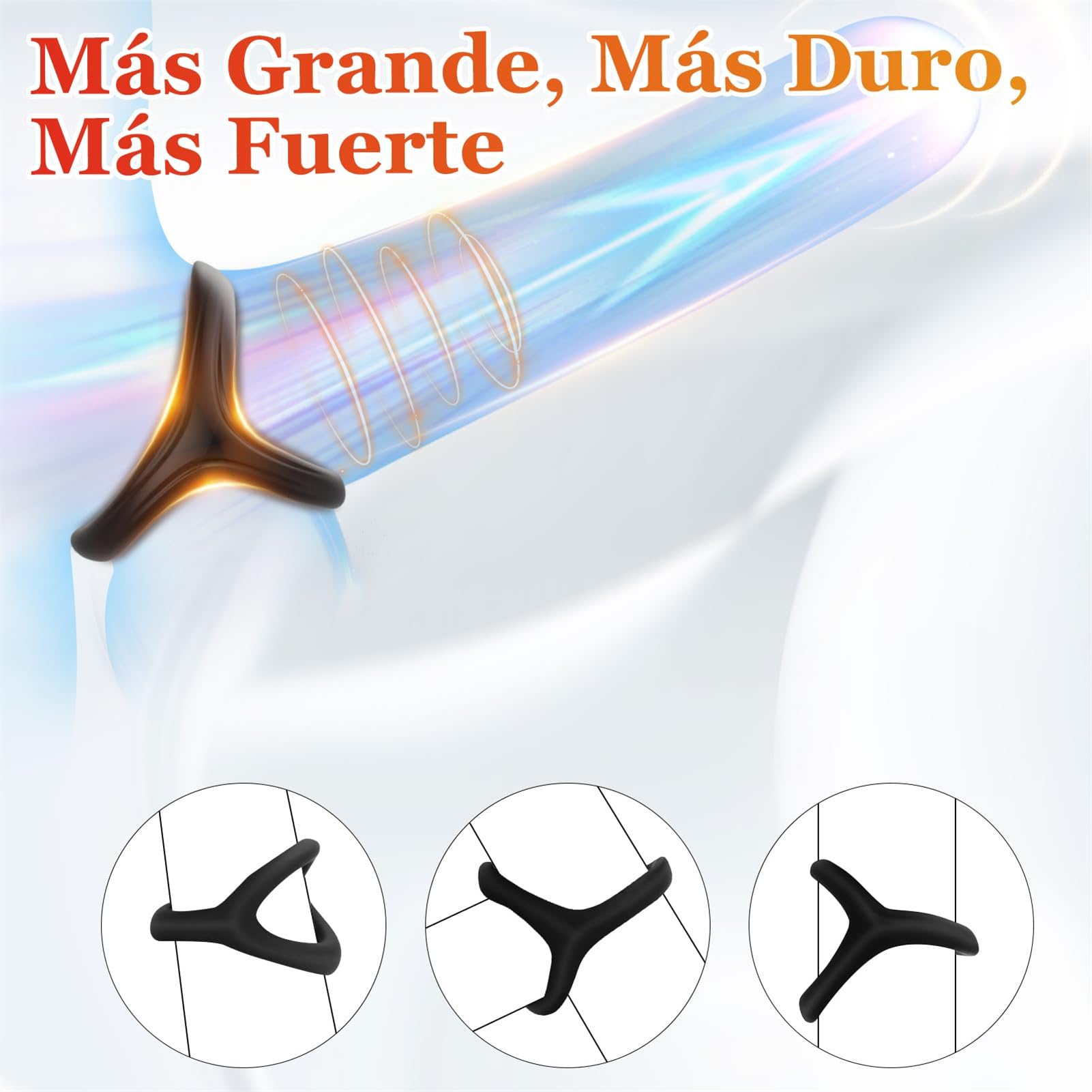 Anillo de Silicona Triangular y Circular para Hombres, Negro, 6 Tamaños, Set de 7 Piezas con Lazos Ajustables