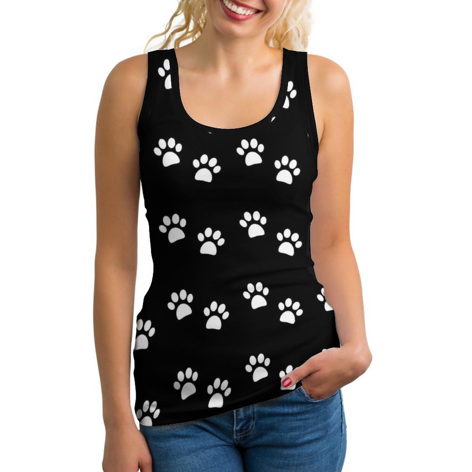 Jzemdybill Women's As Shown Tank Top, Dog Paw Prints Vest, Sleeveless Workout Tops Sport Vest