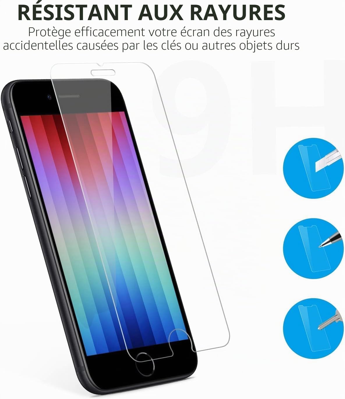 SPARIN 2 Pièces Verre Trempé Pour iPhone SE 2022/2020 et iPhone 8/7/6/6s, Film 2.5D, Protection Ecran iPhone 4.7 Pouces,9H Dureté,Sans bulles