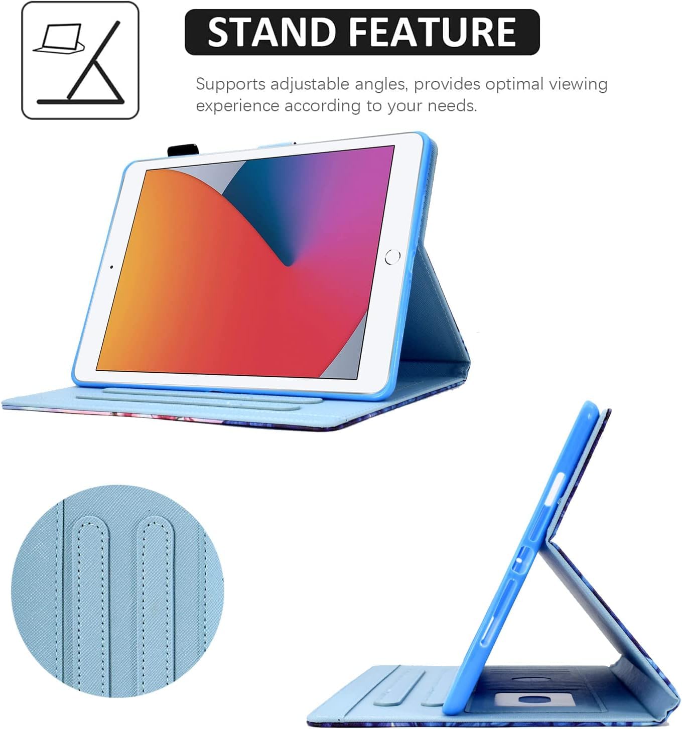 Etui na iPada 9., 8., 7. generacji, iPad 10,2 (wersja z 2021/2020/2019), uroczy pokrowiec ochronny ze skóry PU z funkcją automatycznego budzenia/uśpienia, dla dzieci, dziewcząt, kobiet - kwiaty