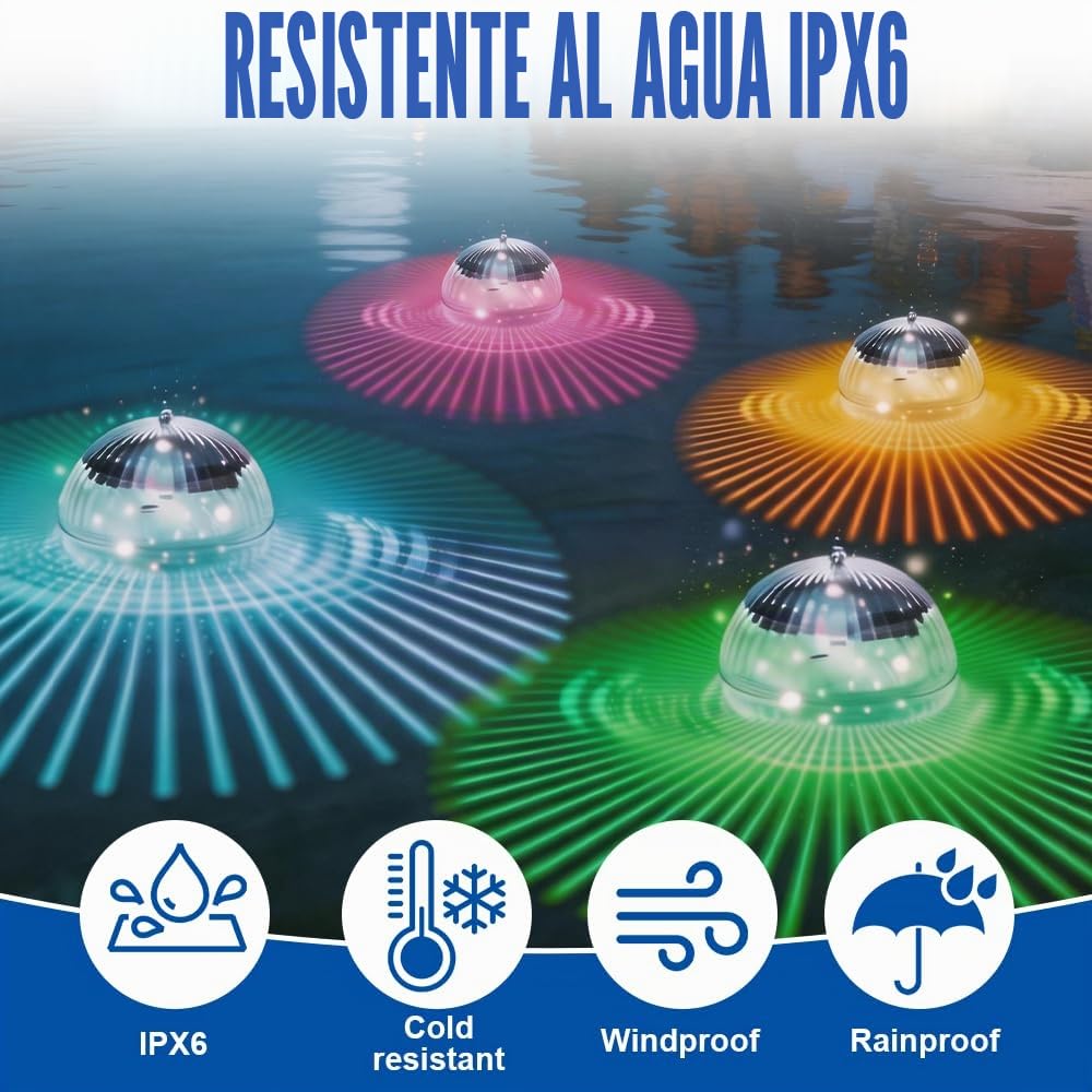 4 Piezas Luz Solar Piscina, Luces para Piscina, LED Luces Flotantes Piscina, RGB Multicolor Luces Solares Piscina,Luz para Piscina, Luz Solar Piscina Flotante para Piscina, Estanque, Fuente