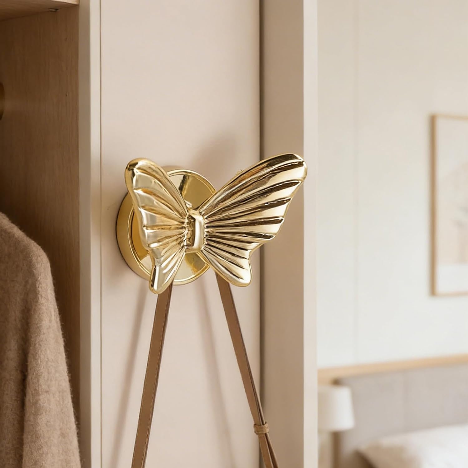 Butterfly Wall Hook, Decorative Coat Hook, Solid Zinc Alloy Heavy Duty Wall Mounted Robe Hook for Bathroom, Bedroom, Entryway, Towel & Hat Hanging (4, K Gold)