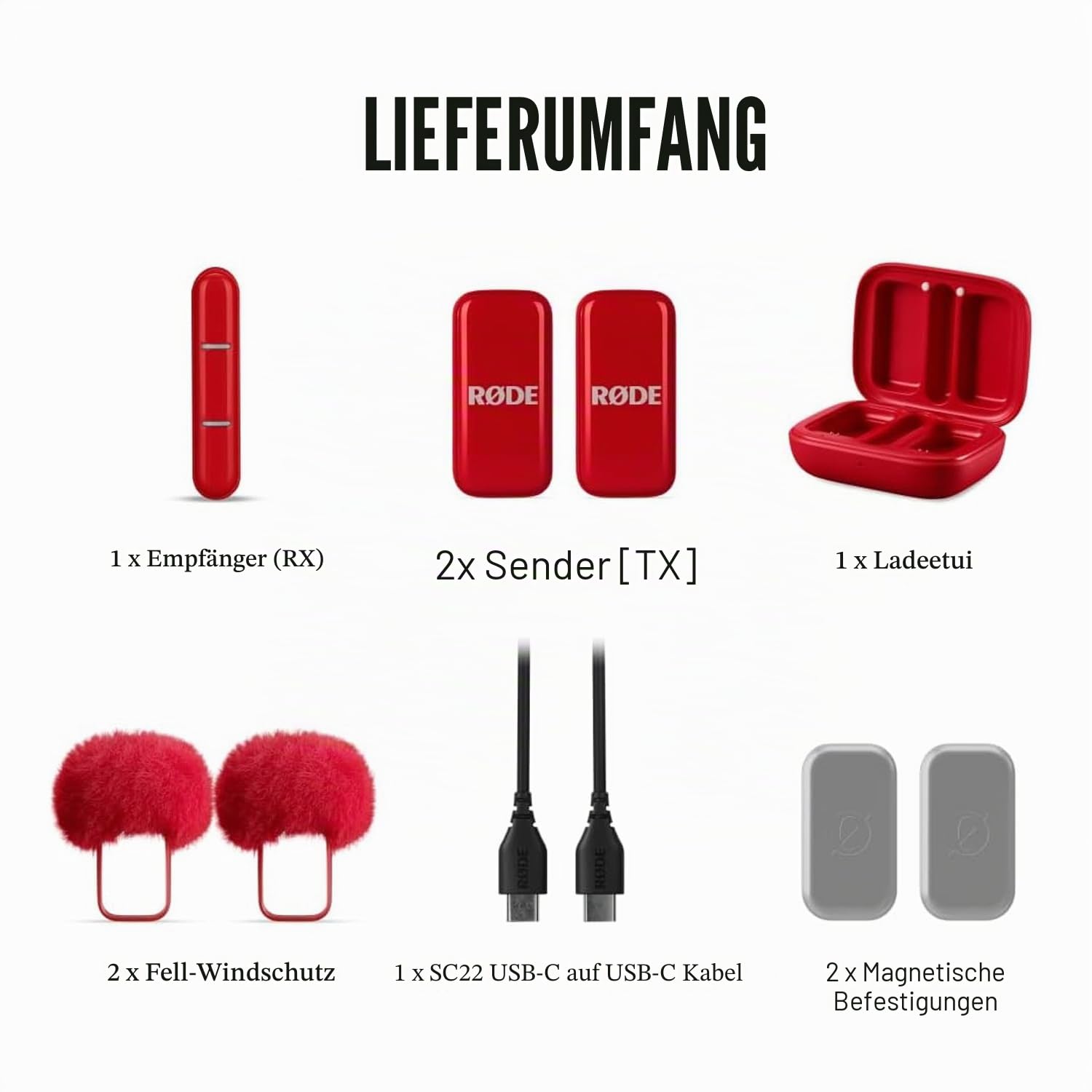 Rode Wireless Micro Drahtloses Mikrofon-System USB-C für Smartphones Rot mit keepdrum Mikrofasertuch