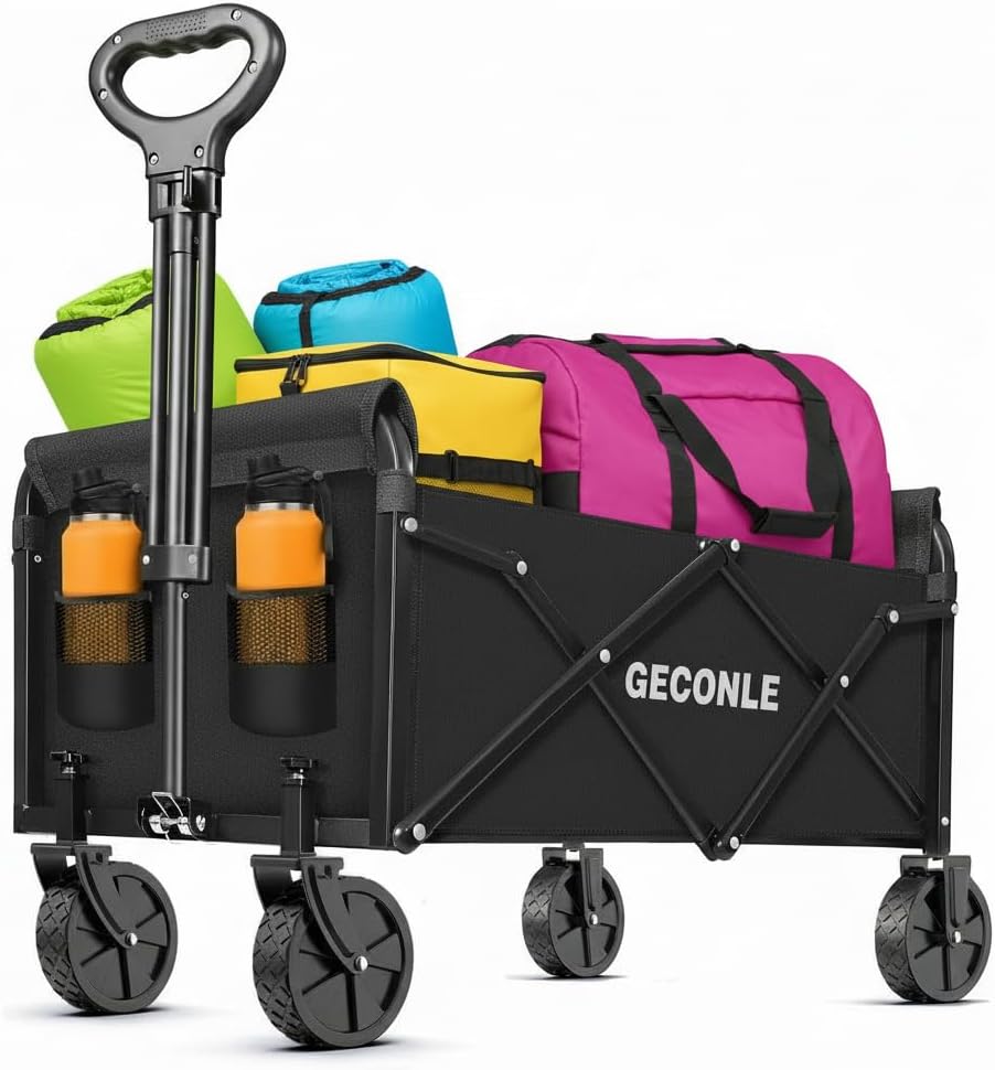 Carrello Pieghevole su Ruote, 100L 100KG Carrello Trasporto Con Ruote Rimovibili Braccioli