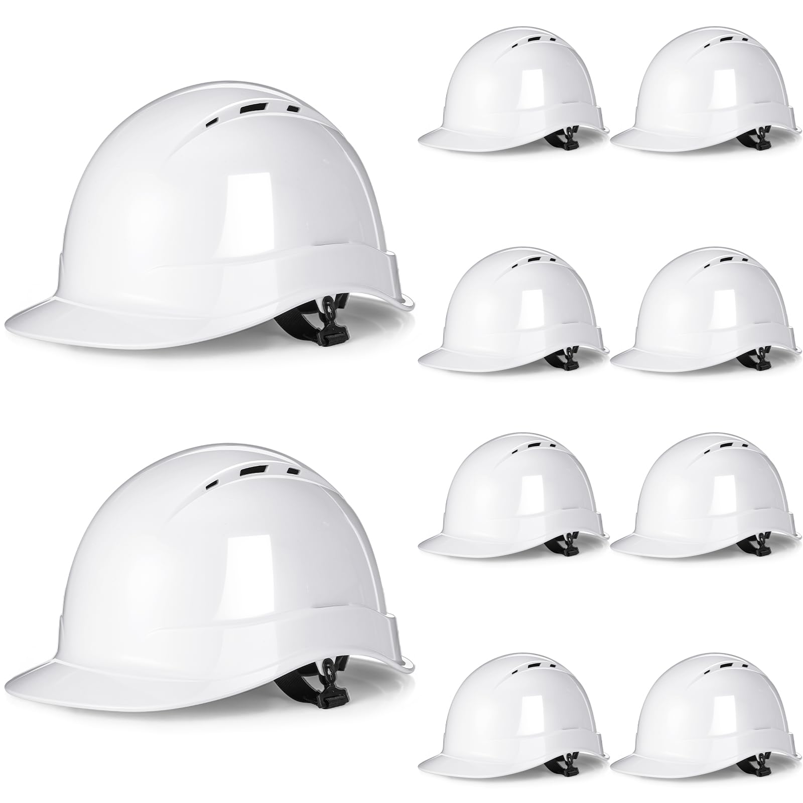 10 cascos duros con suspensión estilo gorra estilo gorra de 6 puntos con trinquete ventilado, construcción blanca, casco duro a granel con correas de corona autoajustables para seguridad