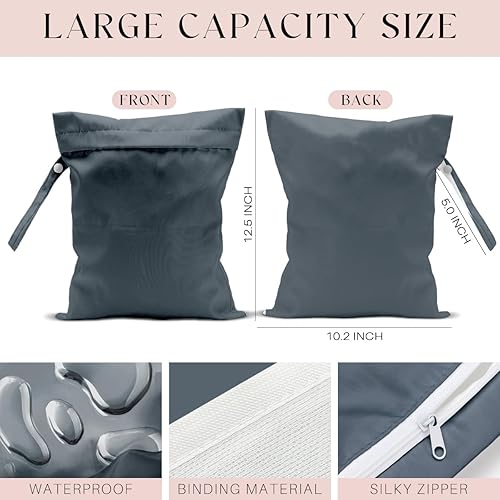 Miniatura 2 de Bolsa húmeda impermeable para traje de baño, bolsa húmeda para viajes, playa, bolsa húmeda con cremallera oculta, bolsas grises reutilizables, para