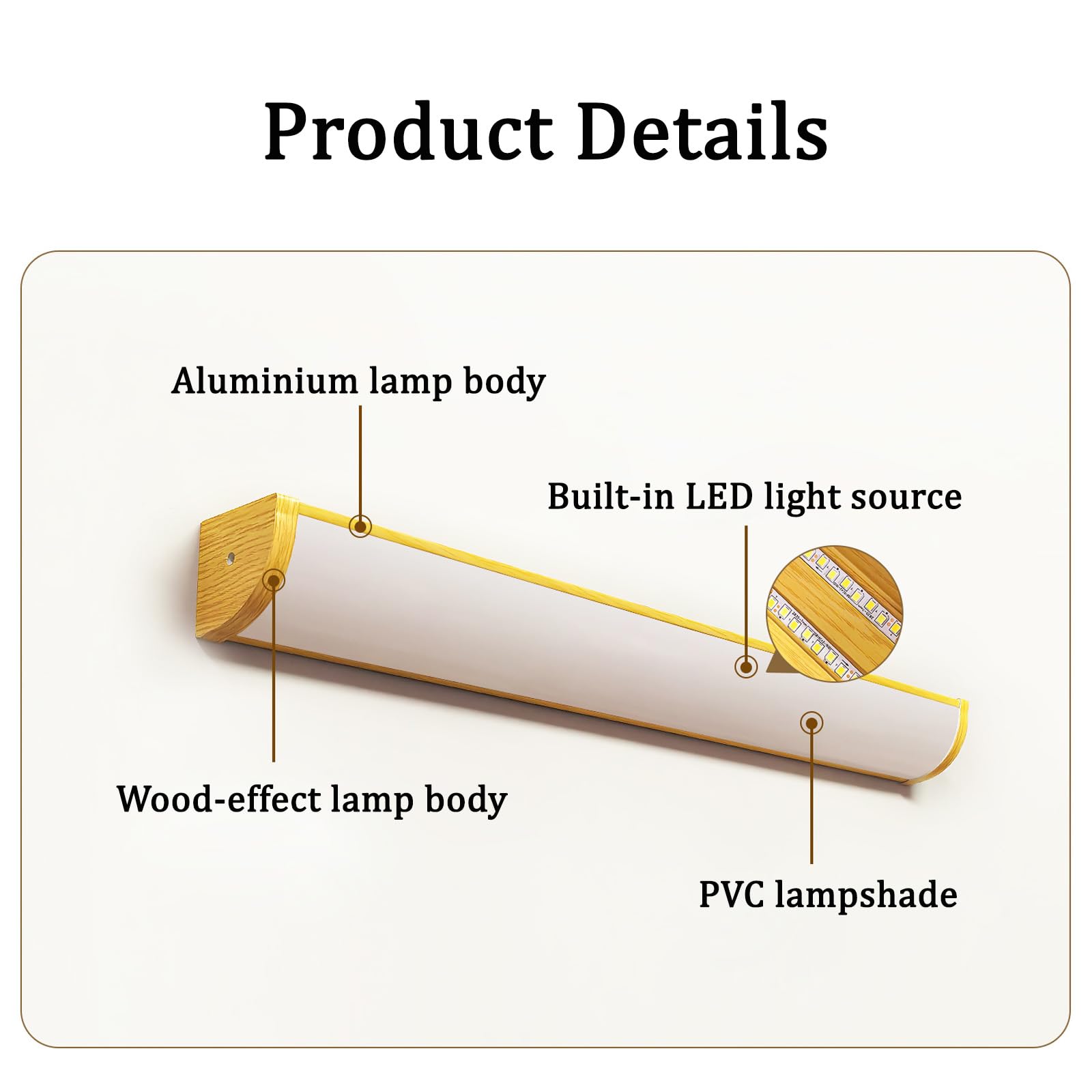 LED Innen Wandleuchten mit Fernbedienung Dimmbare Wandbeleuchtung Spiegelleuchte Modern Lange Aluminium Wasserdicht Wandleuchte Wohnzimmer Schlafzimmer Badezimmer Flur (Holzmaserung,120cm)