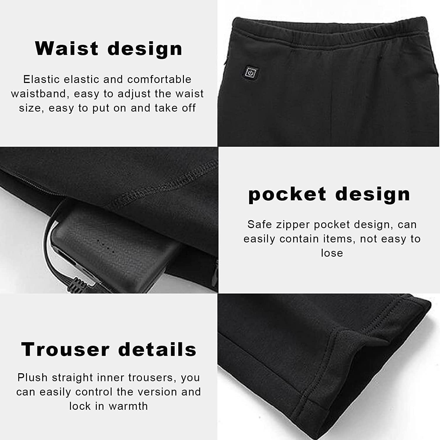 Heated Pants, USB Rechargeable Electric Thermal Underwear with 3 Heat Settings, Long-Lasting Heated Leggings