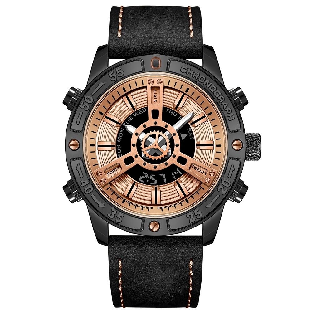 V2A ChronoMaster Series Genuine Leather Analog Digital Watch for Men, Alloy Case, 3 ATM Water Resistant, Luminous Light, Stopwatch and Alarm | Perfect Mens Watch Birthday Rakhi Gift (Black-Black) (B0D8YR4DRG) Amazon Price History, Amazon Price Tracker