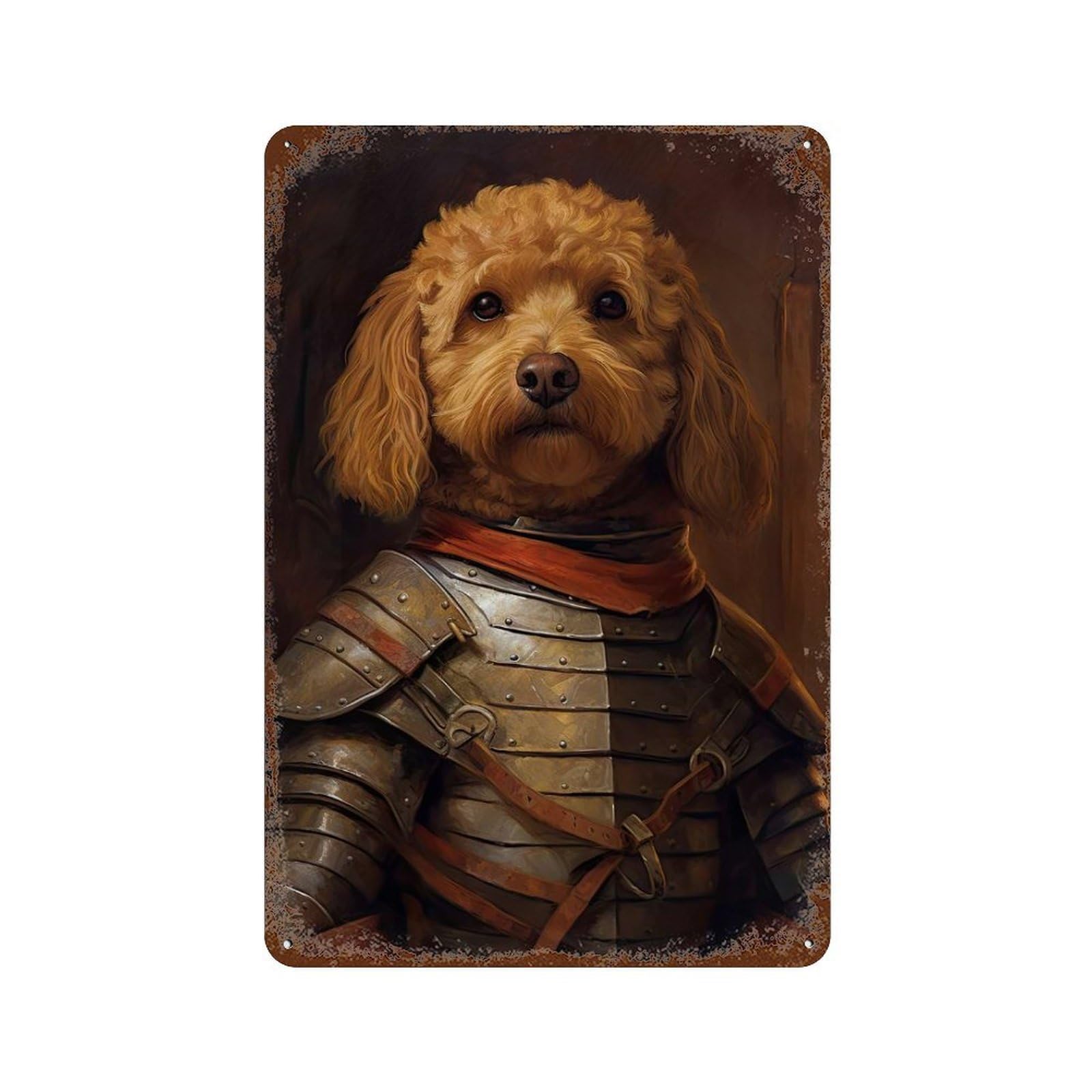 Garage Style Goldendoodle in Armor Distressed Metal Wall Sign 11.8"x7.9", Classic Wall Plaque for Bar And Workshop