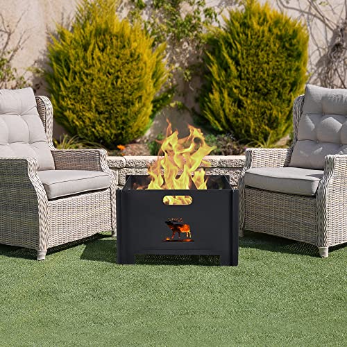 Brasero de Jardin Carré pour Feu de Camp Foyer Extérieur Portable pour Terrasse Chauffage sur Pied au Charbon ou au Bois Métal 25 x 40 x 40 cm Noir