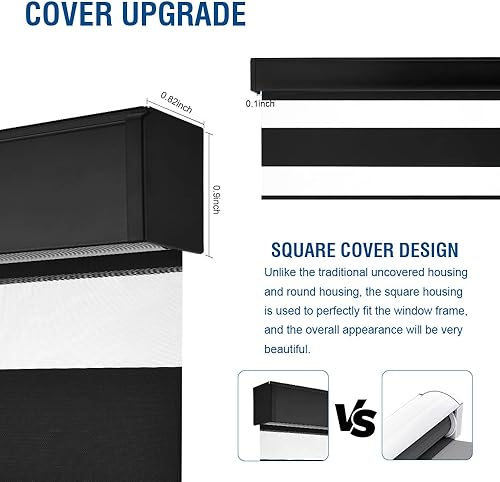 Miniatura 3 de Lululand Free-Stop - Persianas enrollables sin cordones estilo cebra con diseño moderno, (36 pulgadas de ancho x 72 pulgadas de alto, negro) de