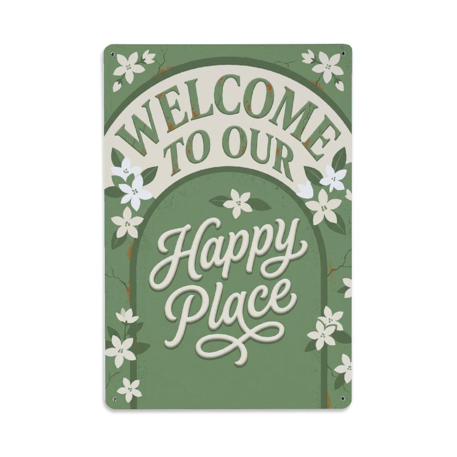 Welcome To Our Happy Place Jasmine Archway Metal Tin Sign Plaque Wall Decor for Cafe, Club Bar, Office, Home Garden Metal Poster 8x12Inch