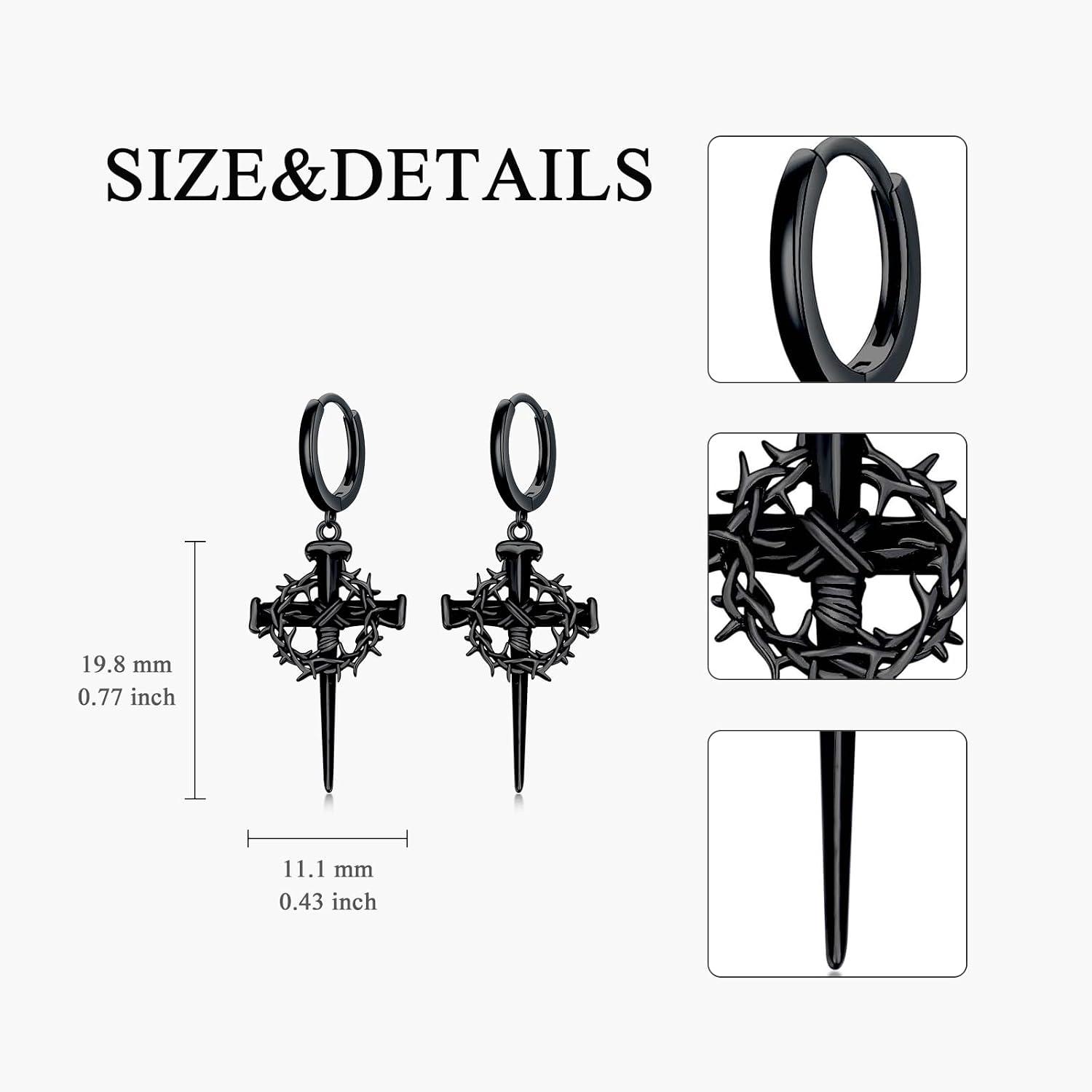 Cross Earrings for Men 925 Sterling Silver Cross Hoop Earrings Hypoallergenic Cross Jewelry Gifts for Men