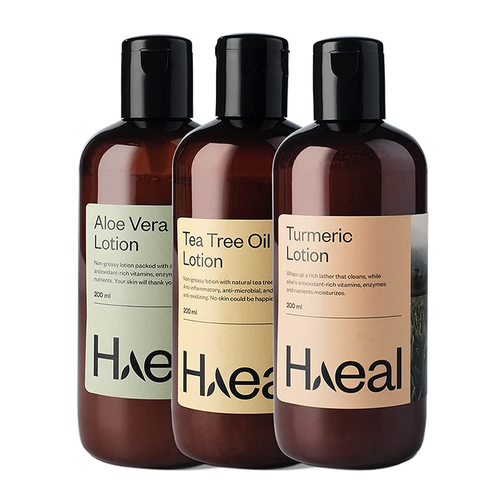 HAEALLotion Combo Pack of 3, (Aloe vera, Turmeric & Tea tree oil), 3 x 200 ml
