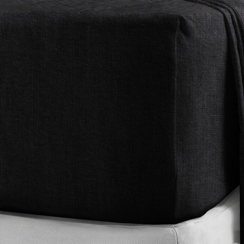 Extra Deep Flannelette Fitted Sheets 100% Brushed Cotton Thermal Plain Super Soft Warm Cosy 40cm 16" Deep Fitted Sheets (Black, Single)