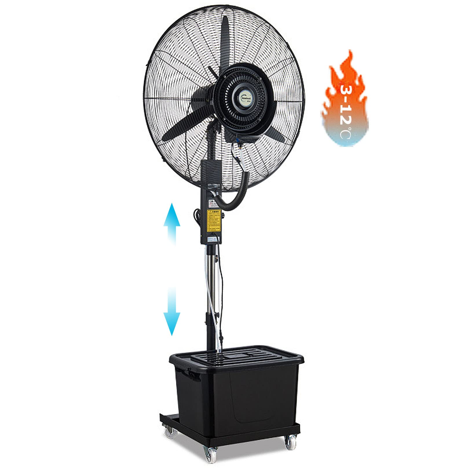 AYCDL Cooling Fan with Mist, 90° Oscillating Misting Fan, Adjustable Height Pedestal Fan with 11 Gallon Tank, Outdoor Garden Backyard Fans,81cm/31.9in