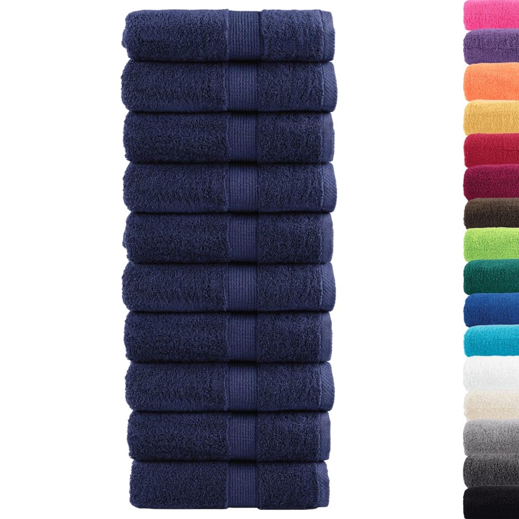 Vidaxl Navy Blue Cotton Guest Towels 30X50cm 600Gsm, 100% Ring-Spun Cotton, Oeko-Tex Certified, Pack Of, Super Absorbent Multipurpose Towels With Convenient Hanging Loop Size 10