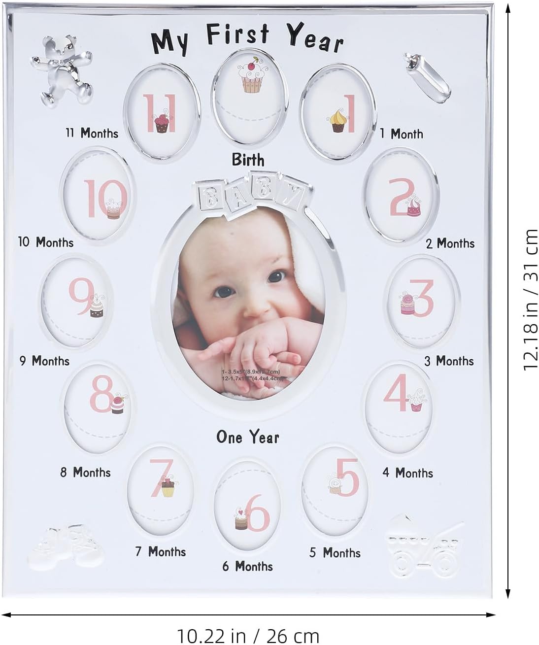 Baby First Year Photo Frame Holds 12 Pictures Metal White image 2