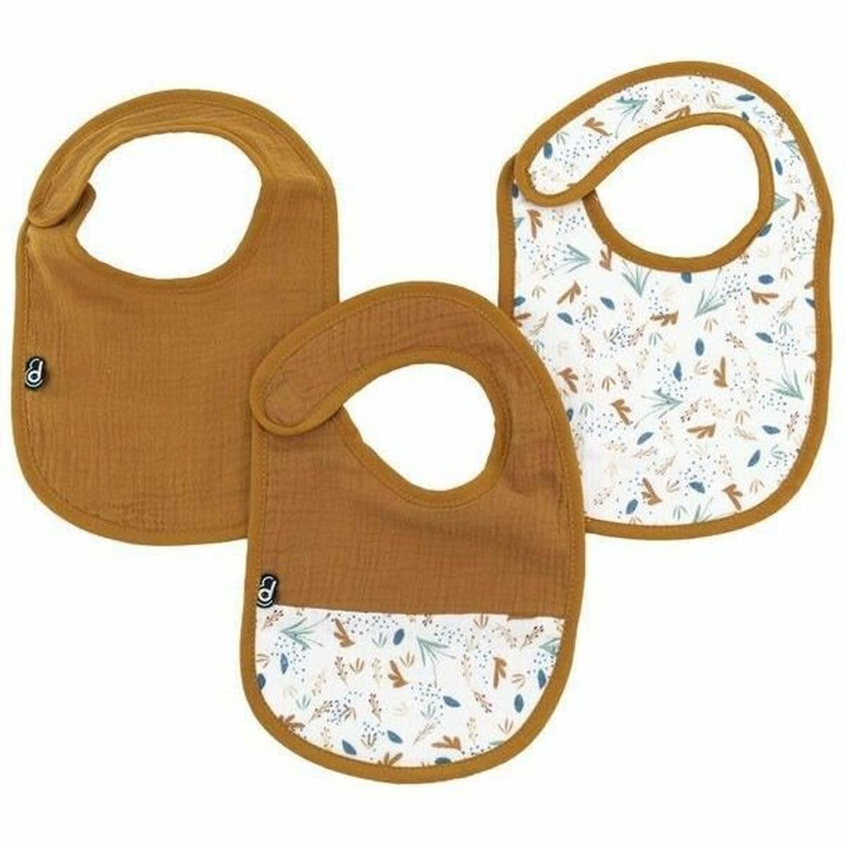 Domiva - Pack of 3 Mossey Bibs 0-6 Months Caramel Printed on the Water Along Cotton Gases