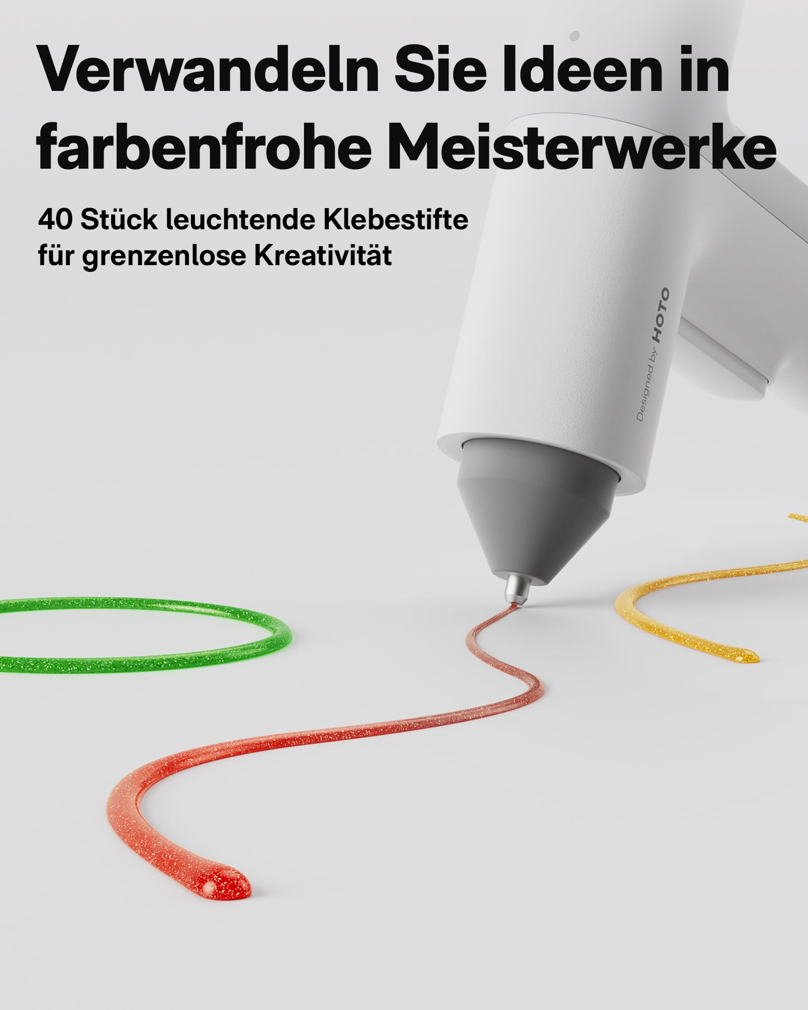 HOTO Akku Heißklebepistole Pro, Automatische Klebstoffausgabe, Mini Akku Klebepistole mit 40 Heißklebesticks, Heissklebepistole Kabellos für DIY Kunst, Handwerk & Schnelle Reparaturen im Haus Büro