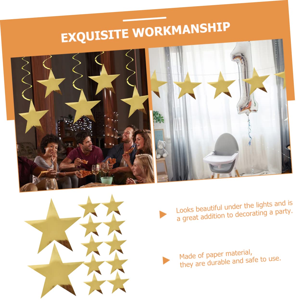 Abaodam 60pezzi Decorazioni per Feste di Stelle Oro da Appendere per Compleanni e Natale Facili da Installare e Leggere per Atmosfere Festive e Decorazioni Murali