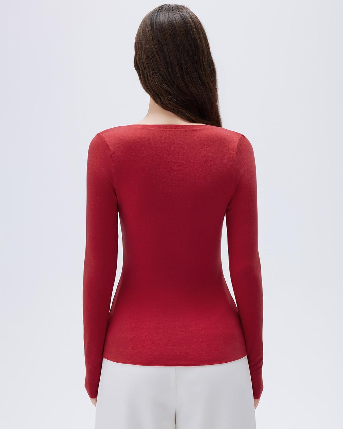 SUUKSESS Cloud Cashmere Women Scoop Neck Fitted Long Sleeve Shirt Basic Knit Tops - Image 4