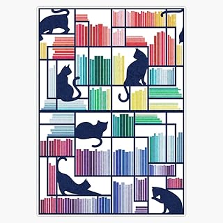 MAGNET Rainbow Bookshelf // White Background Navy Blue Shelf And Library Cats Magnetic Vinyl Sticker Decal Magnet 5"