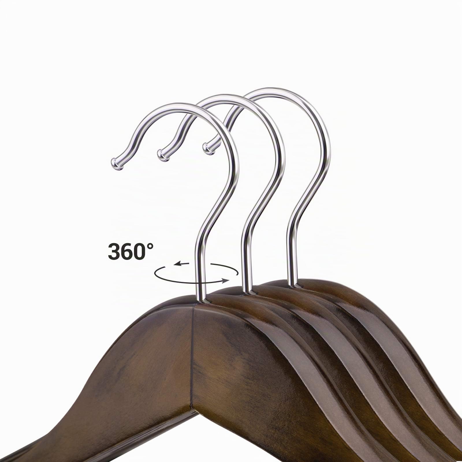 SONGMICS Perchas para trajes, perchas de madera maciza con extremos anchos, barra antideslizante para pantalones, juego de 6 para atuendos, camisas, abrigos, chaquetas, pantalones, gancho giratorio de