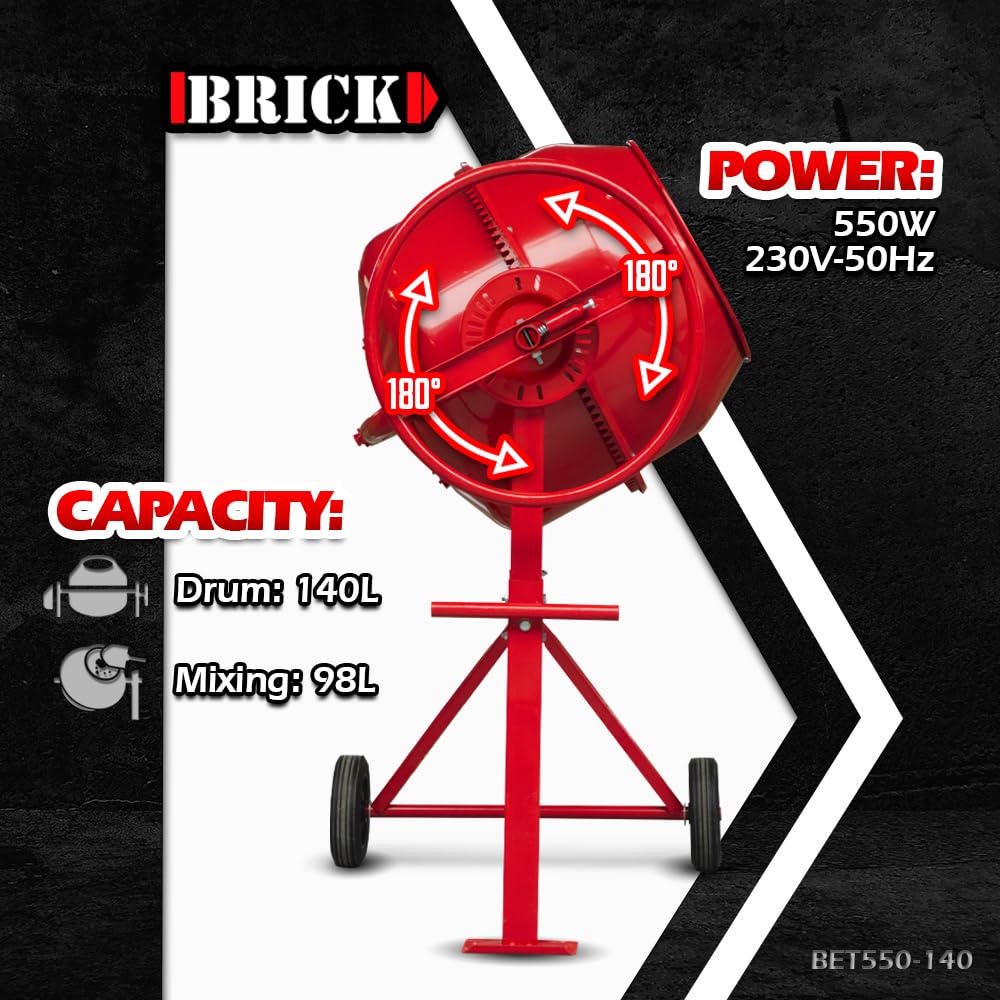 Bétonnière électrique 550w - 140 litres - Avec roues - Brick