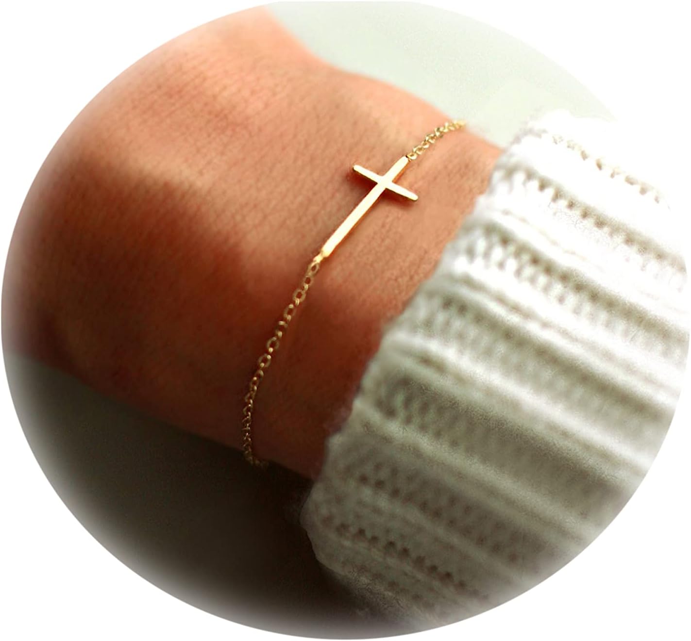 Collner Dainty Gold Bracelet for Women 14K Gold Plated Lightweight Chain Bracelet Herringbone Pearl Circle Bracelet Charm Minimalist Handmade Jewelry Gift