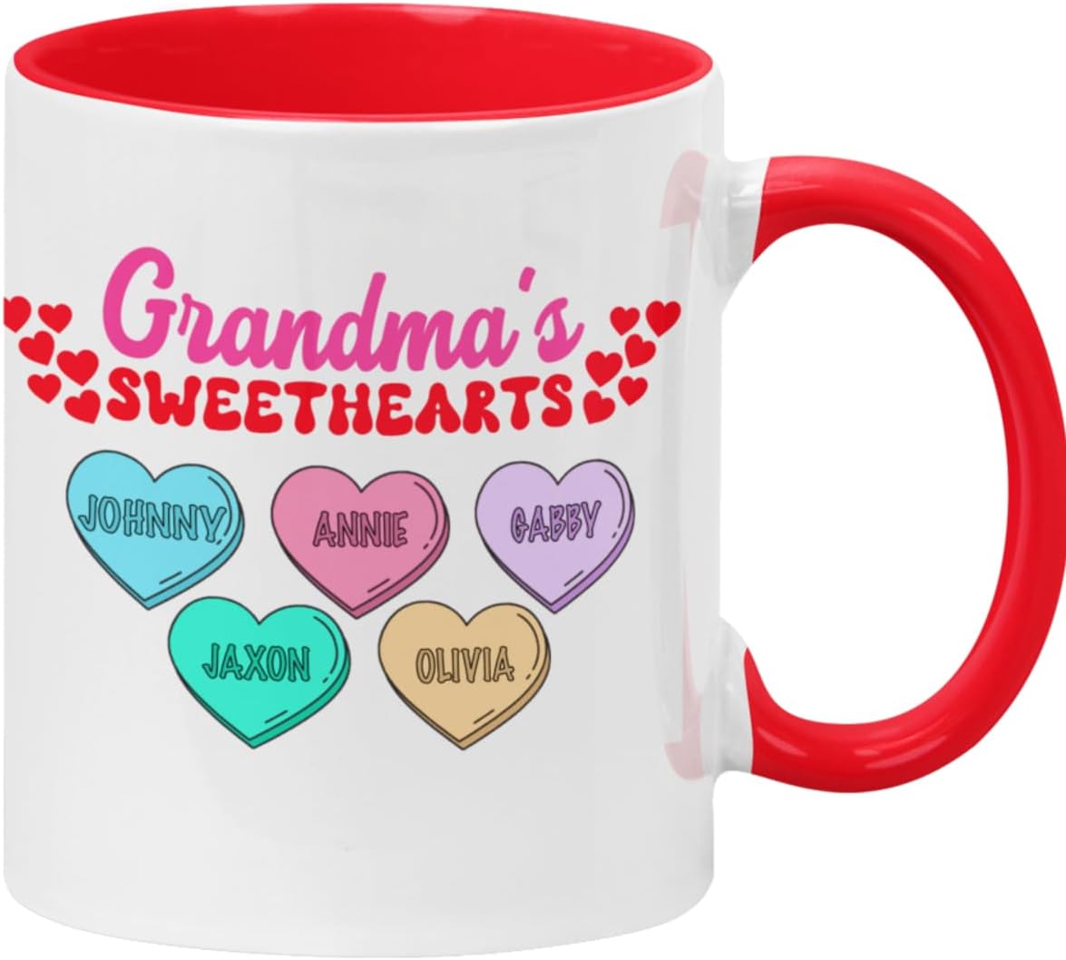 Sweethearts Conversation Heart Coffee Mug 11oz- Personalized/Customized Cup - Family Names, Customizable, Children's Names, Gift for Dad Father Mom Mother Grandma Grandpa - Valentines Gift Kid