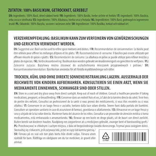 Alpi Nature Suszona Bazylia 250g, Suszone i Rozcierane Liście Bazylii, Włoska Przyprawa